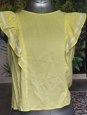 NWT Banana Republic Women Yellow Ruffle Sleeve Blouse XS Lightweight Summer Top